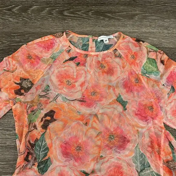 Ala Von Auersperg Mesh Top Taj‎ Floral Print Sheer Long Sleeve Tie Waist Pink M - Picture 10 of 16